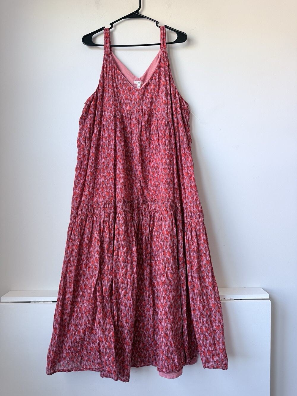 Joie Abstract Print V-Neck Maxi Tank Dress Women's Size XXL Red/Pink